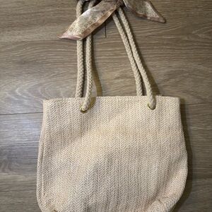 Elegant Cream Tote Bag with Scarf Accent